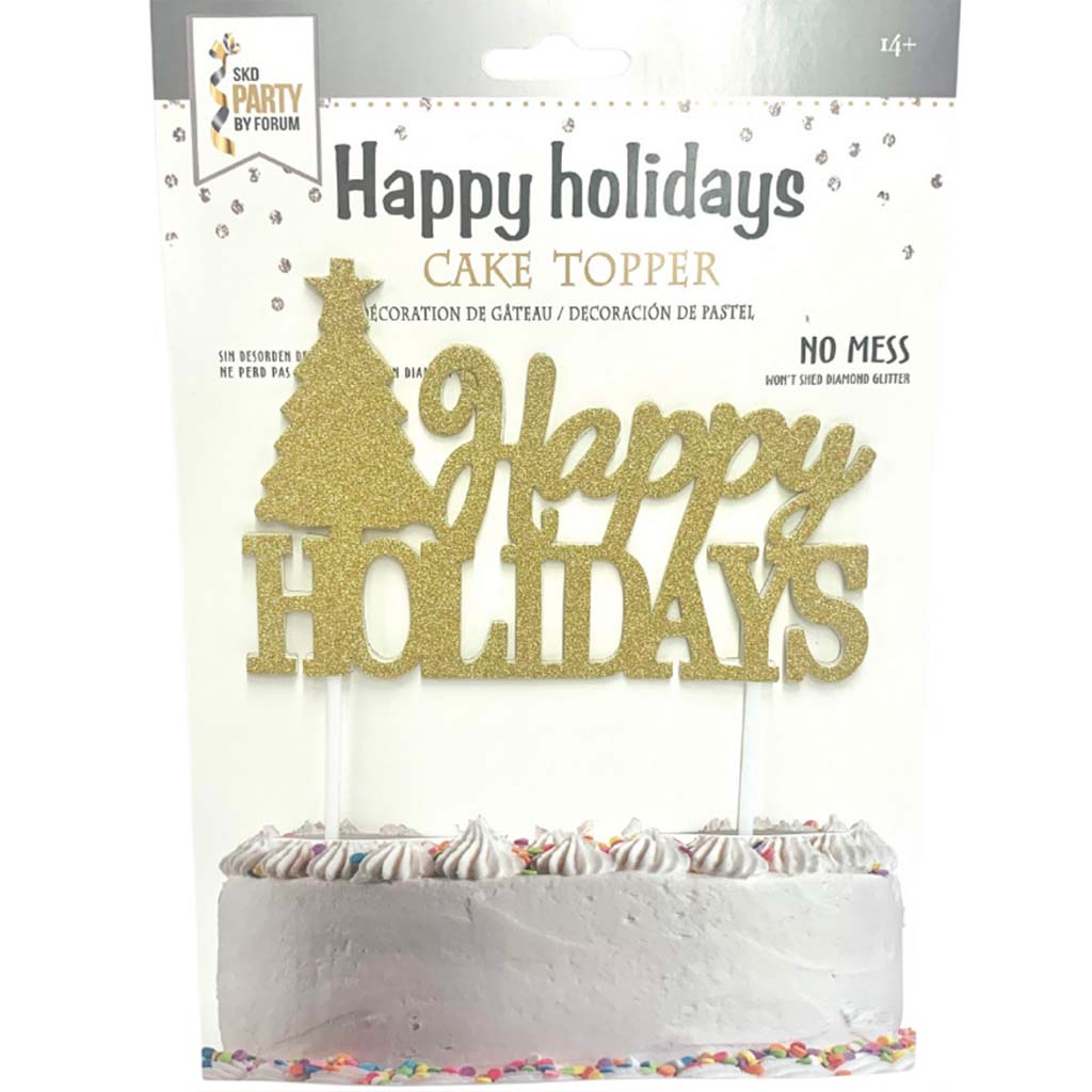 Cake Topper Happy Holiday Gold