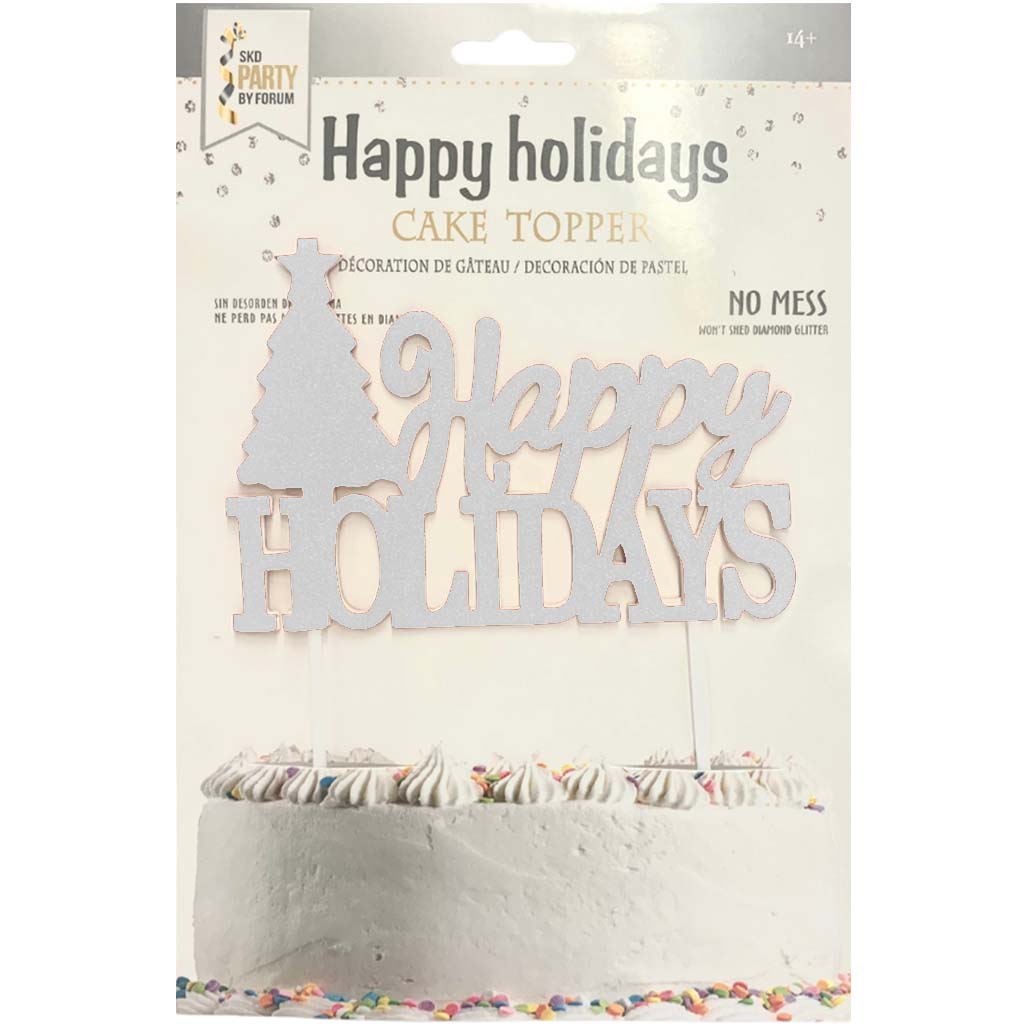 Cake Topper Happy Holiday Silver