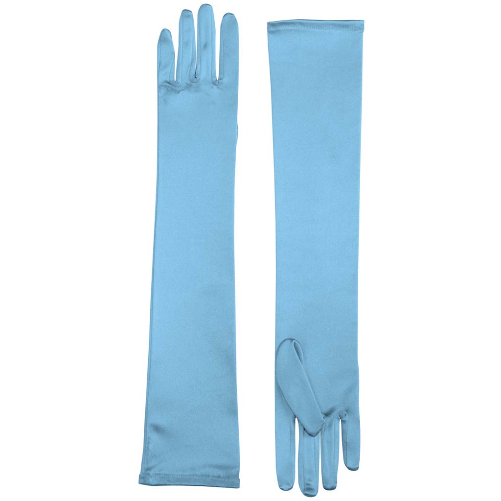 Long Satin Dress Gloves, Light Blue