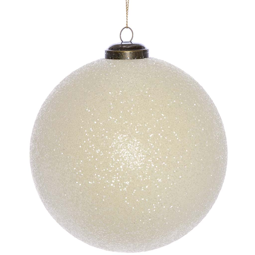 Glittered Plastic Ball Ornament Cream, 4.75in