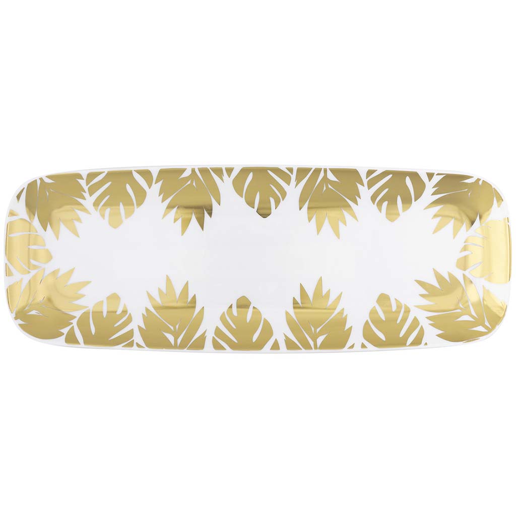 Gold Tropical Leaves Plastic Serving Tray