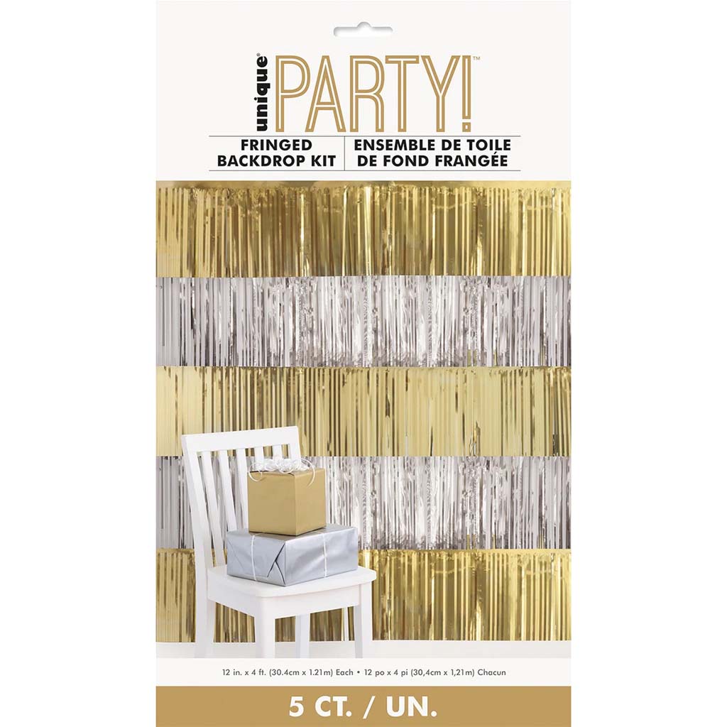 Silver &amp; Gold Fringed Backdrop Kit, 5ct 30.4cm x 1.21m