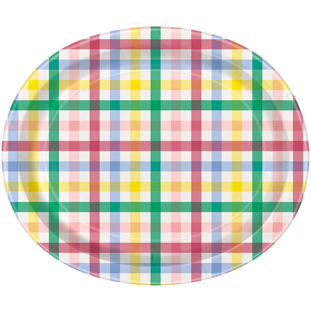 Spring Gingham Oval Plates, 8ct