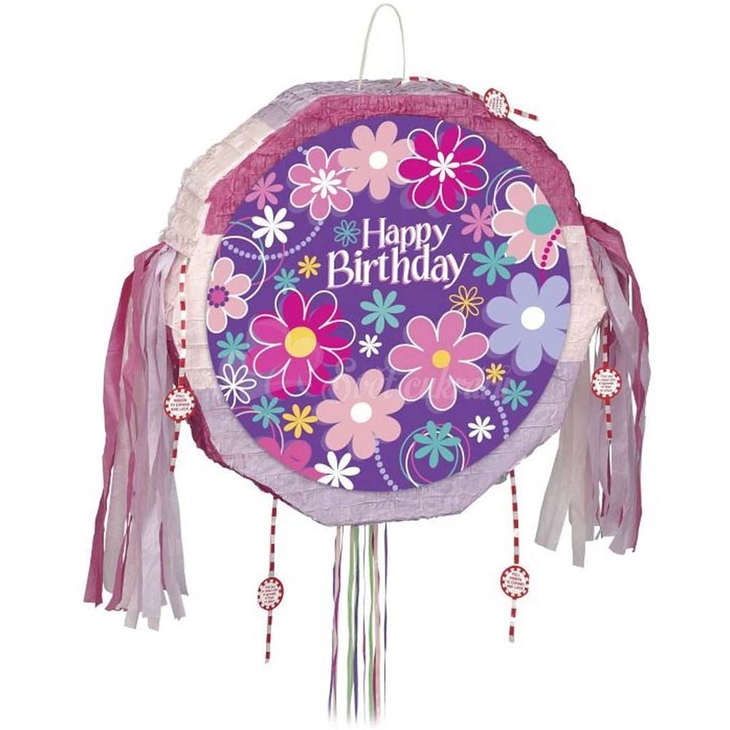 Birthday Blossoms Drum Pull Pop Out Pinata