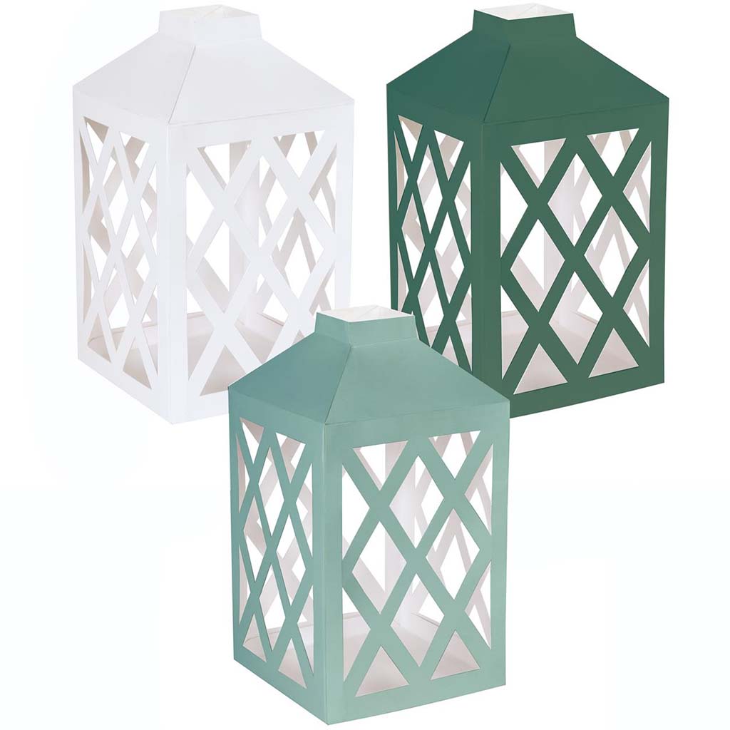 Light Green/Dark Green/White Paper Lantern, 3ct