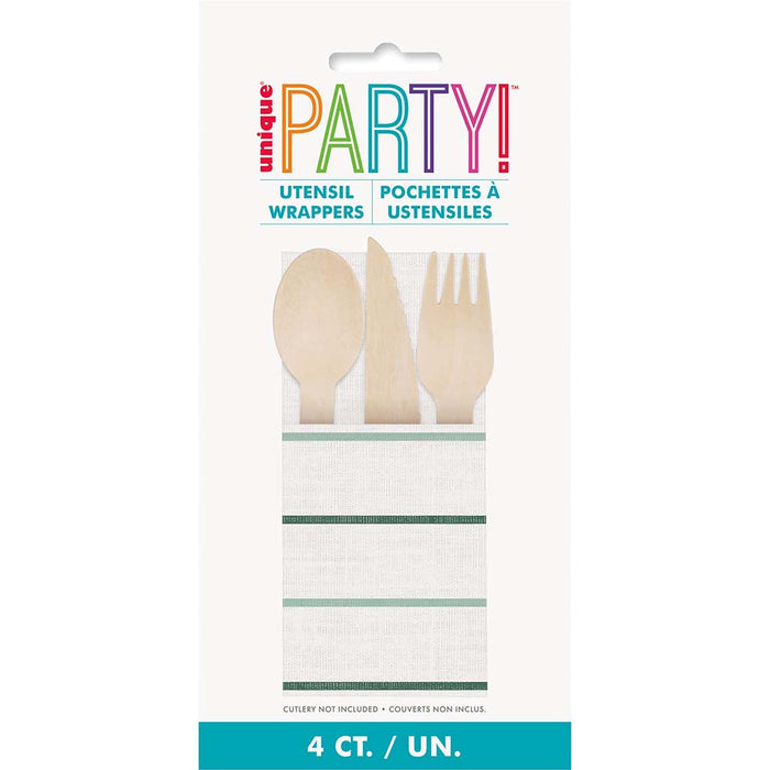 Botanical Stripe Paper Cutlery Pouch, 4ct