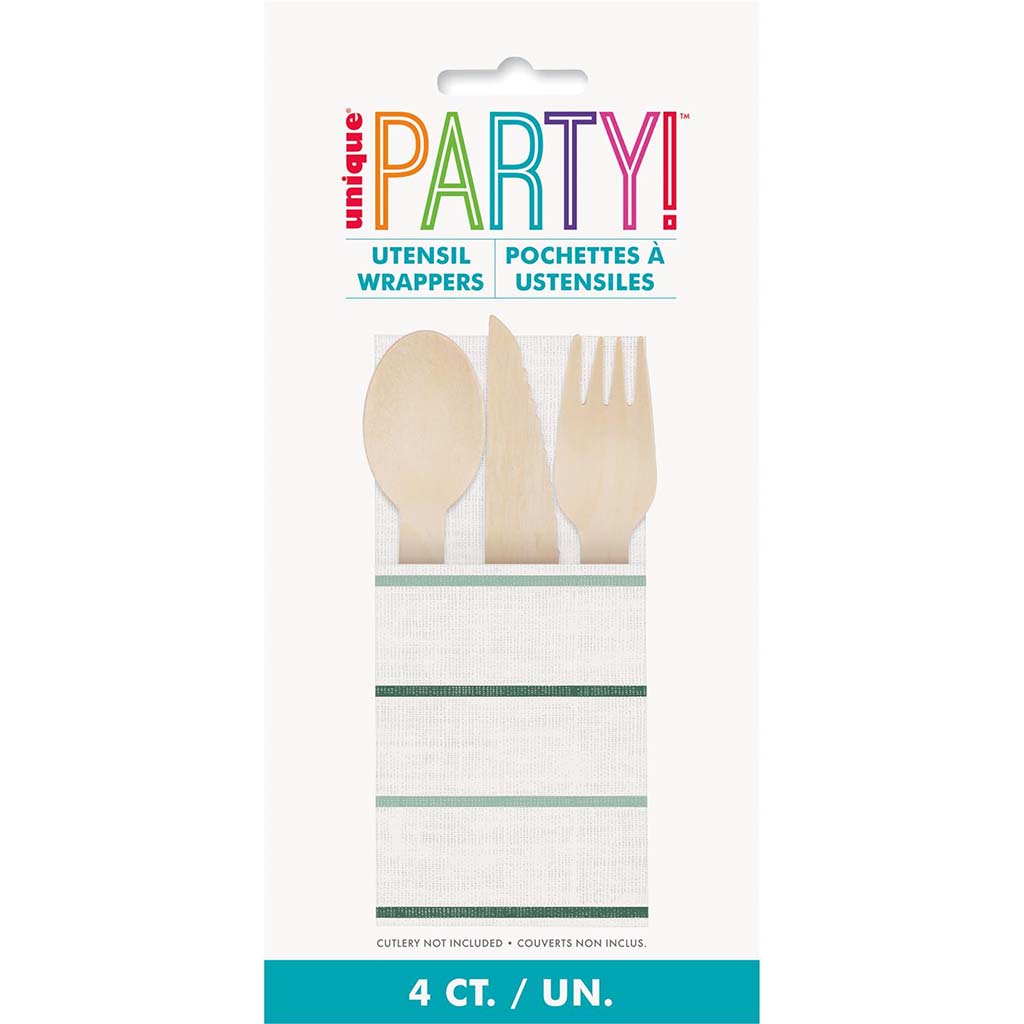 Botanical Stripe Paper Cutlery Pouch, 4ct