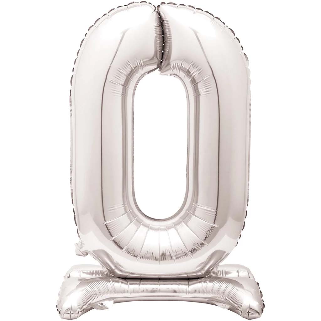 Silver Foil Stand Number Balloon 0, 30in