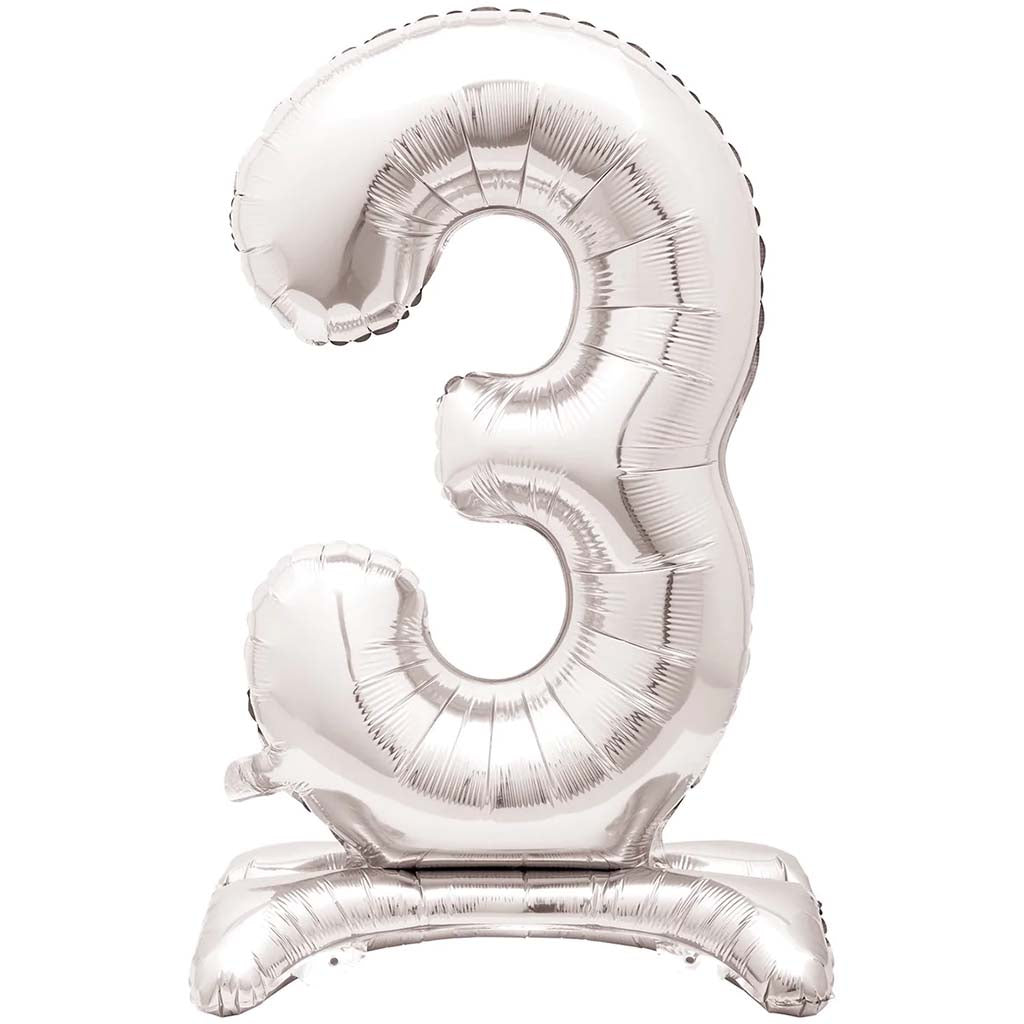 Silver Foil Stand Number Balloon 3, 30in