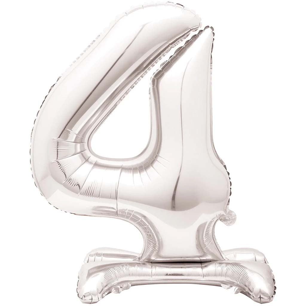 Silver Foil Stand Number Balloon 4, 30in