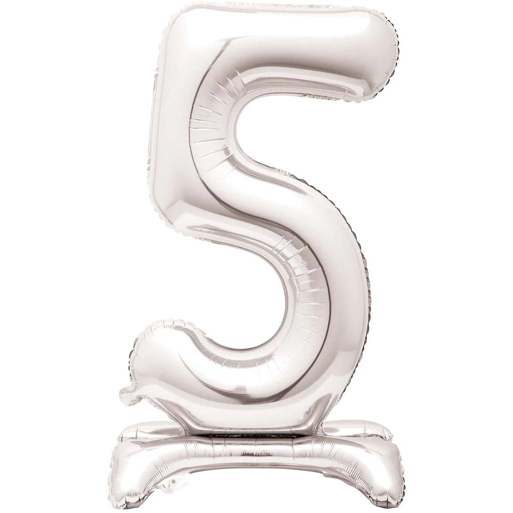 Silver Foil Stand Number Balloon 5, 30in