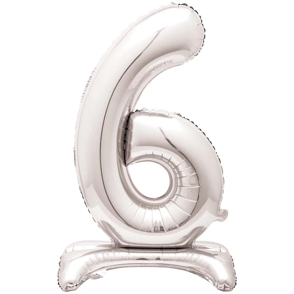 Silver Foil Stand Number Balloon 6, 30in