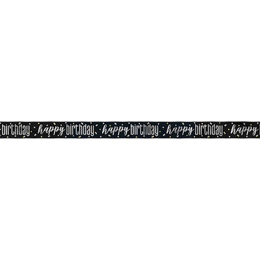 Black/Silver Happy Birthdy Foil Banner, 12ft