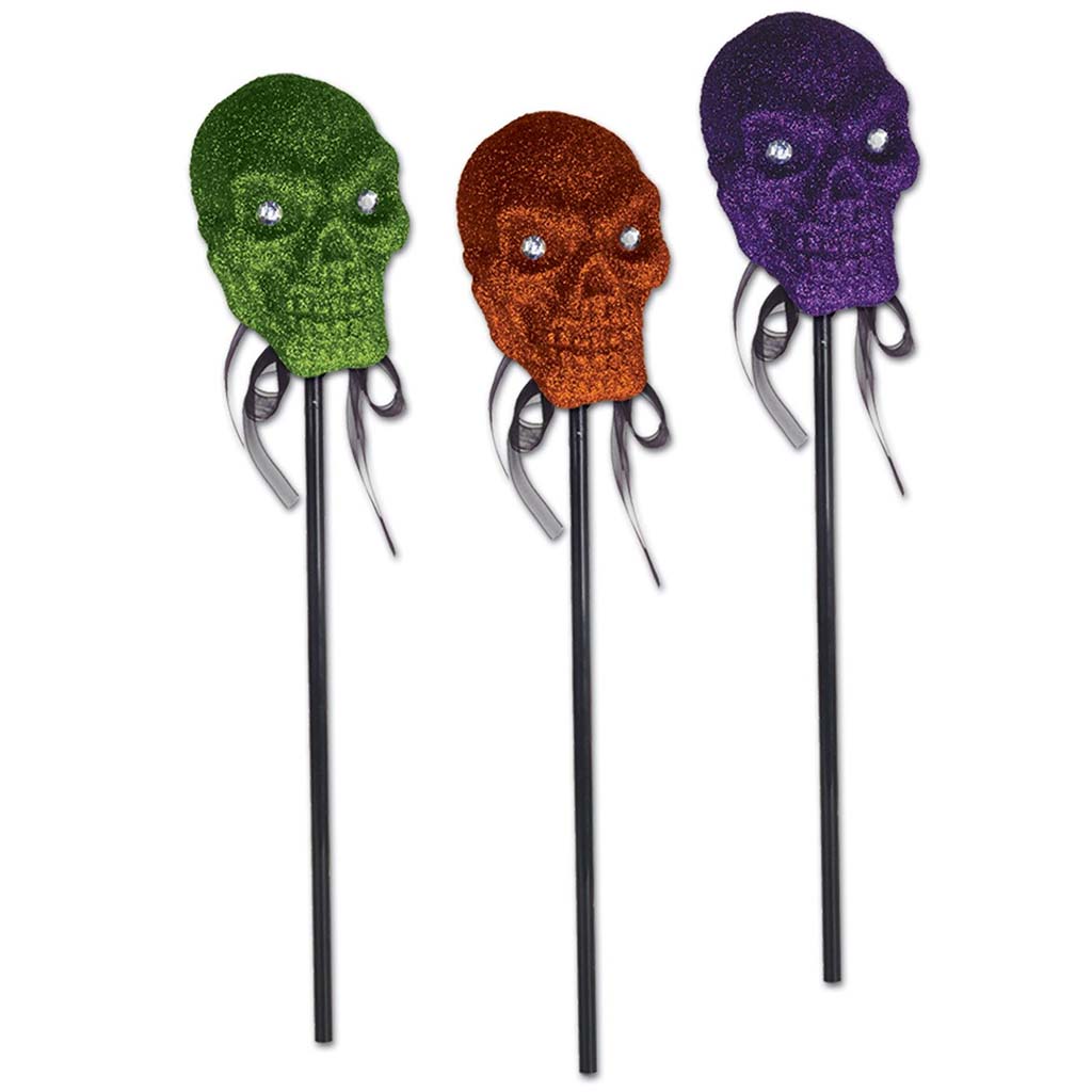 Glittered Plastic Skulls with Stick