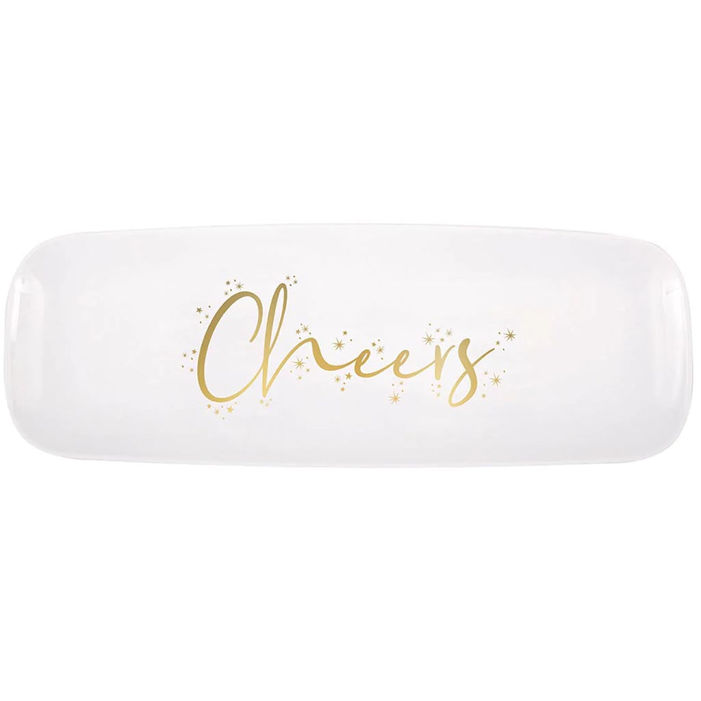 Modern Christmas Cheers Plastic Silver Tray