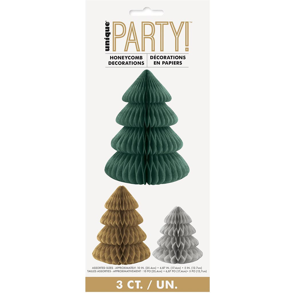 Modern Christmas Tree Honeycomb Decorations, 3ct