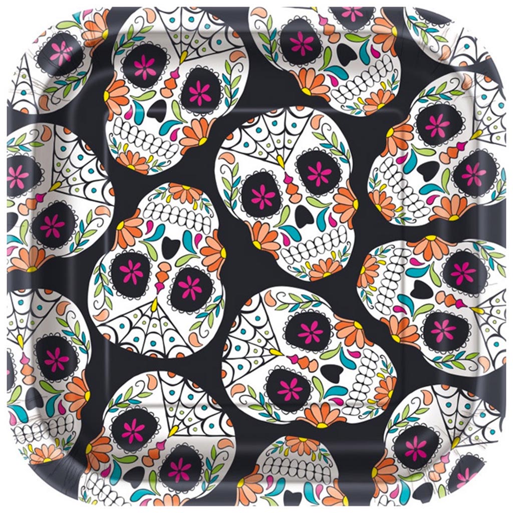 Skull Day of the Dead Square Dessert Plates 10ct, 7in