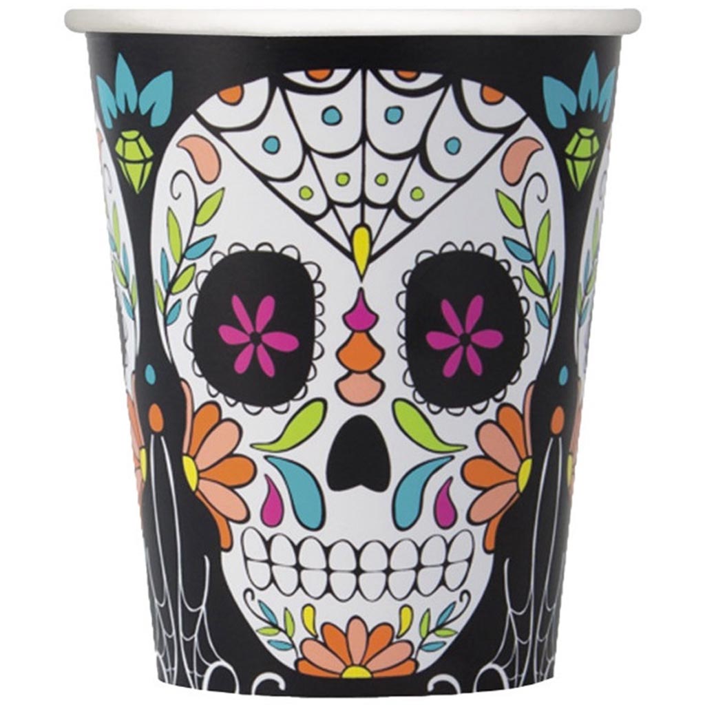 Skull Day of the Dead Paper Cups 8ct, 9oz