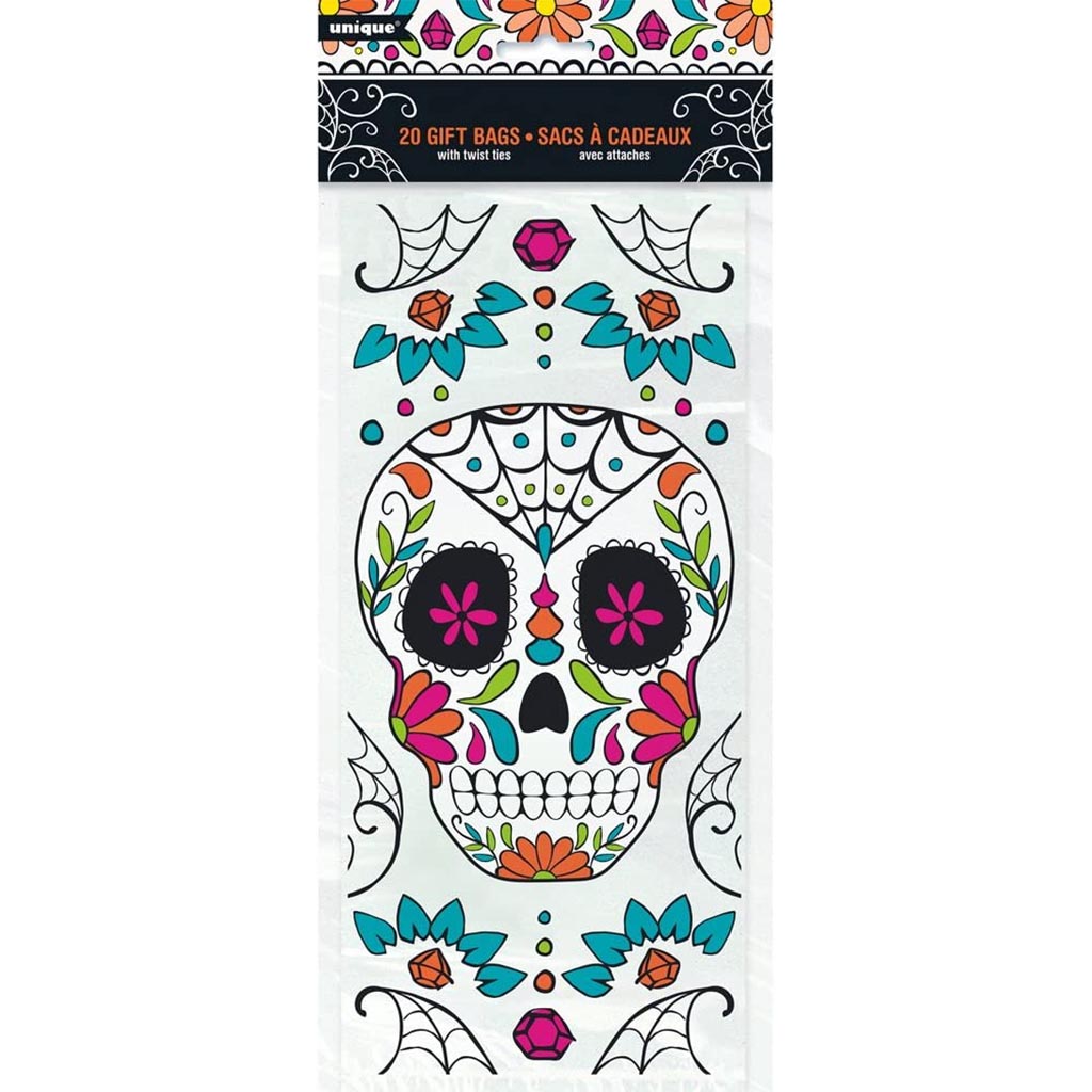 Skull Day of the Dead Cellophane Bags, 20ct