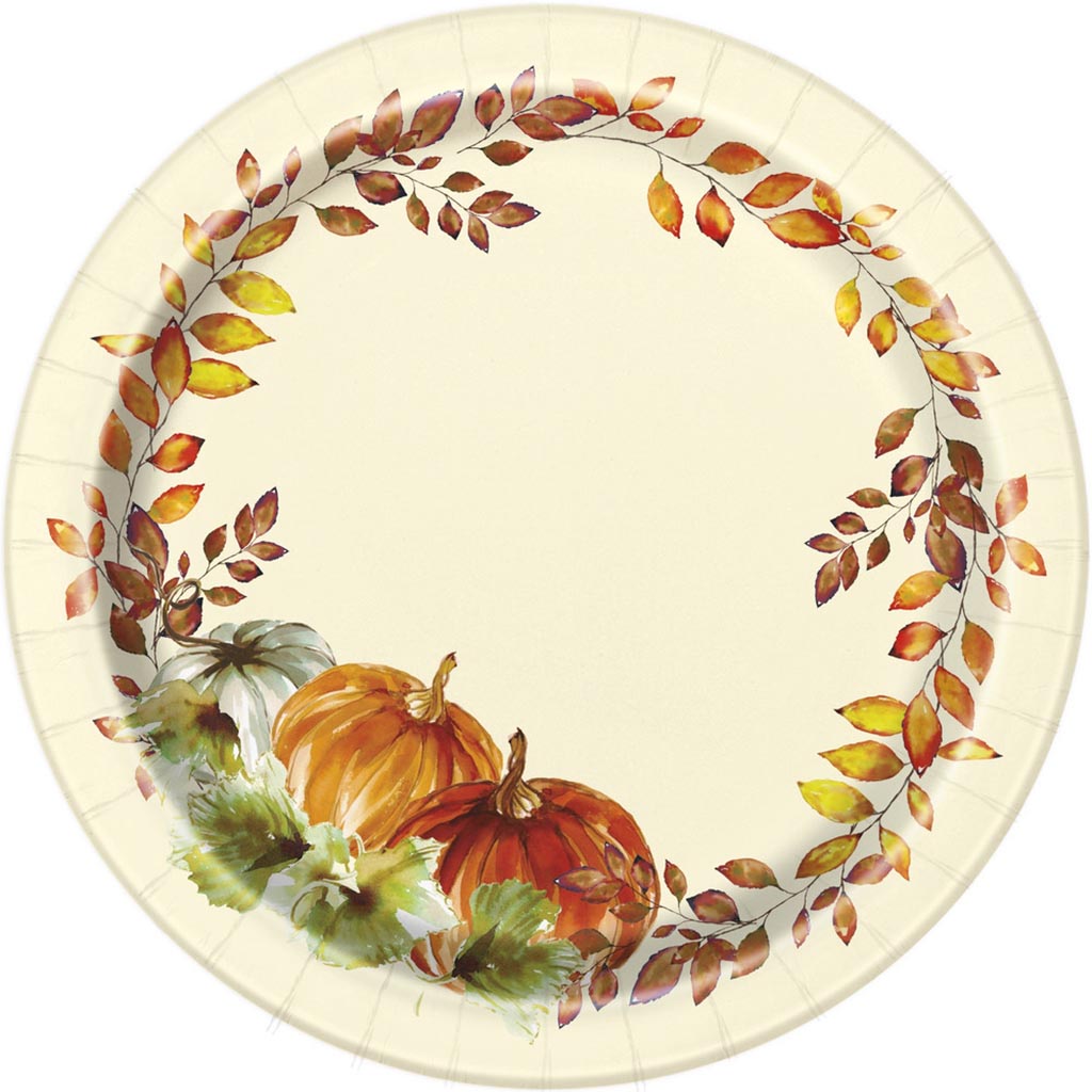 Watercolor Fall Pumpkin Dessert Plate 7in, 8ct