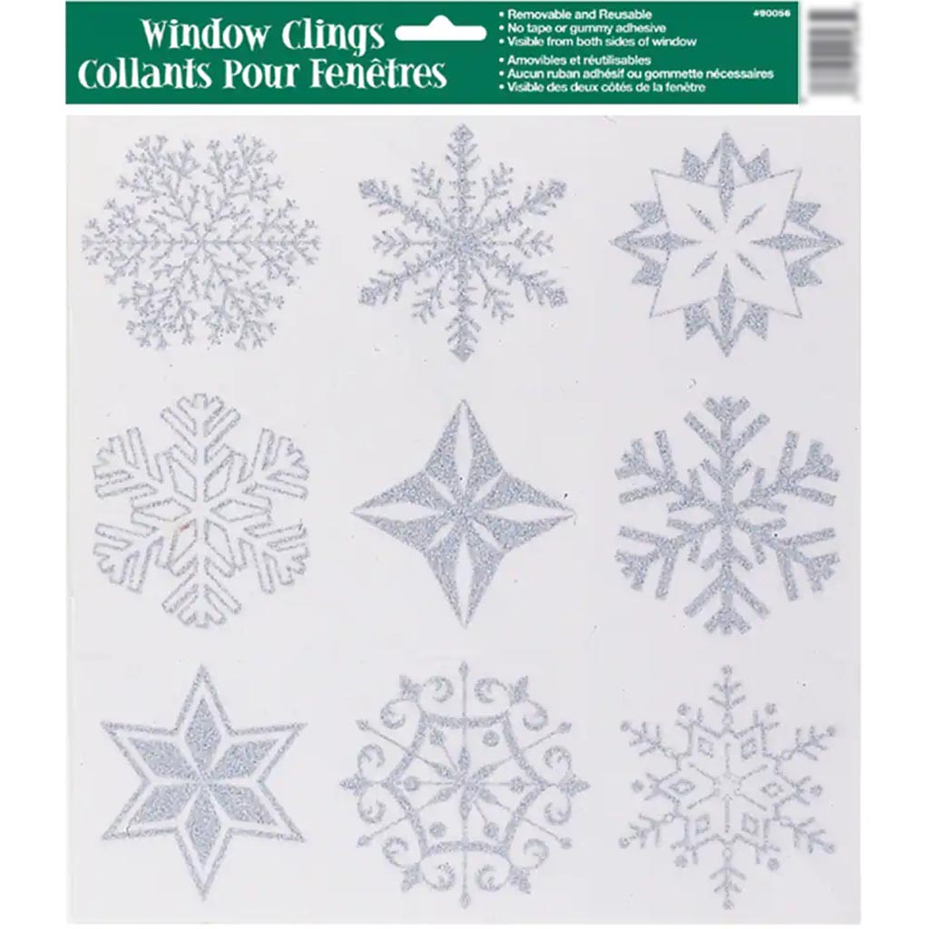 Silver Glitter Snowflakes Window Clings Sheet