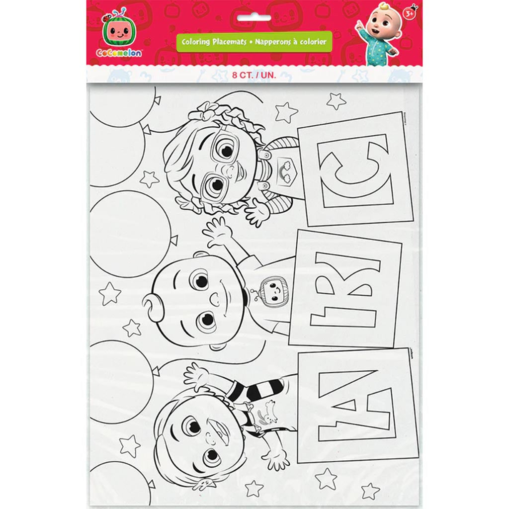 Cocomelon Coloring Paper Placemats, 8ct