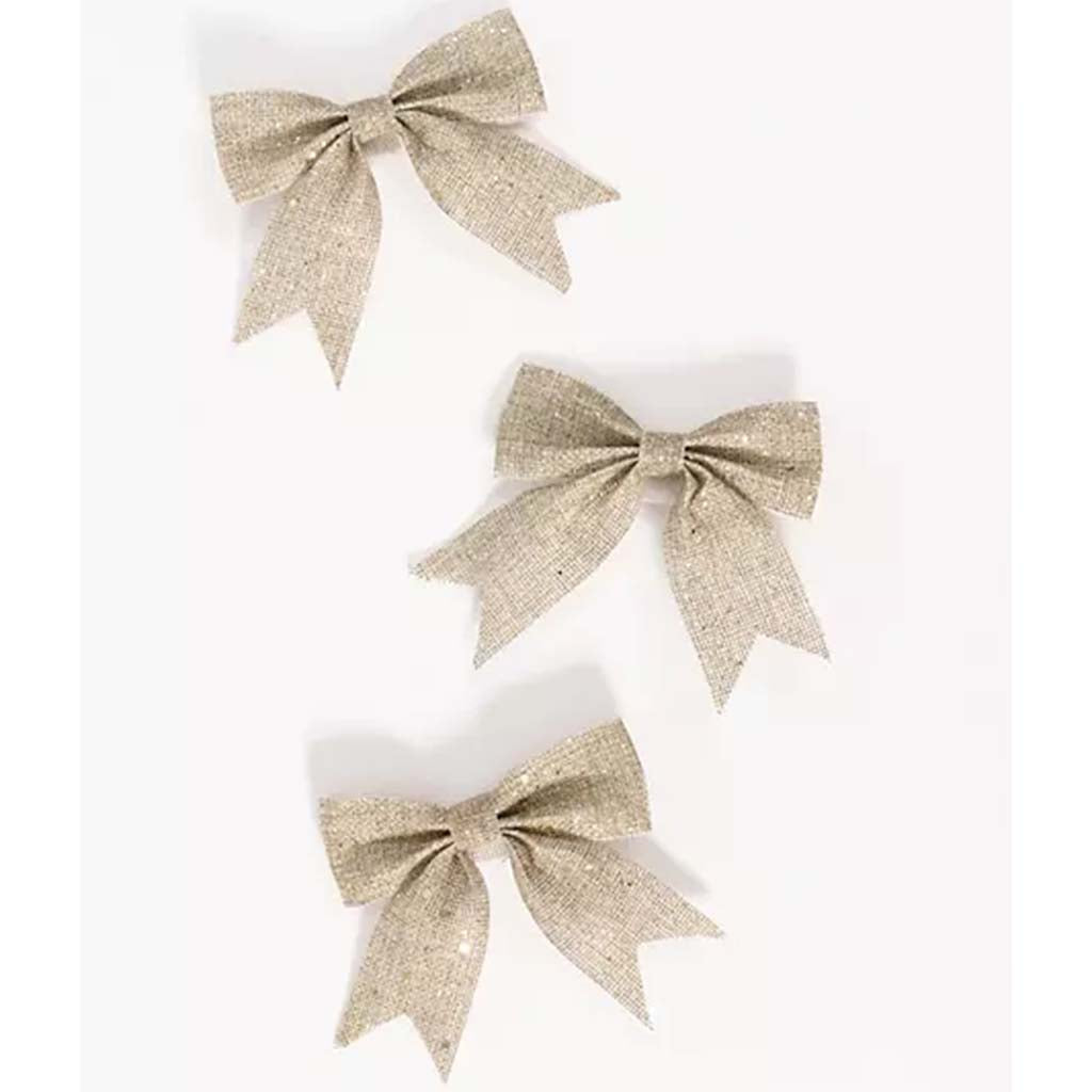 Burlap Glitter Bow 3Pk