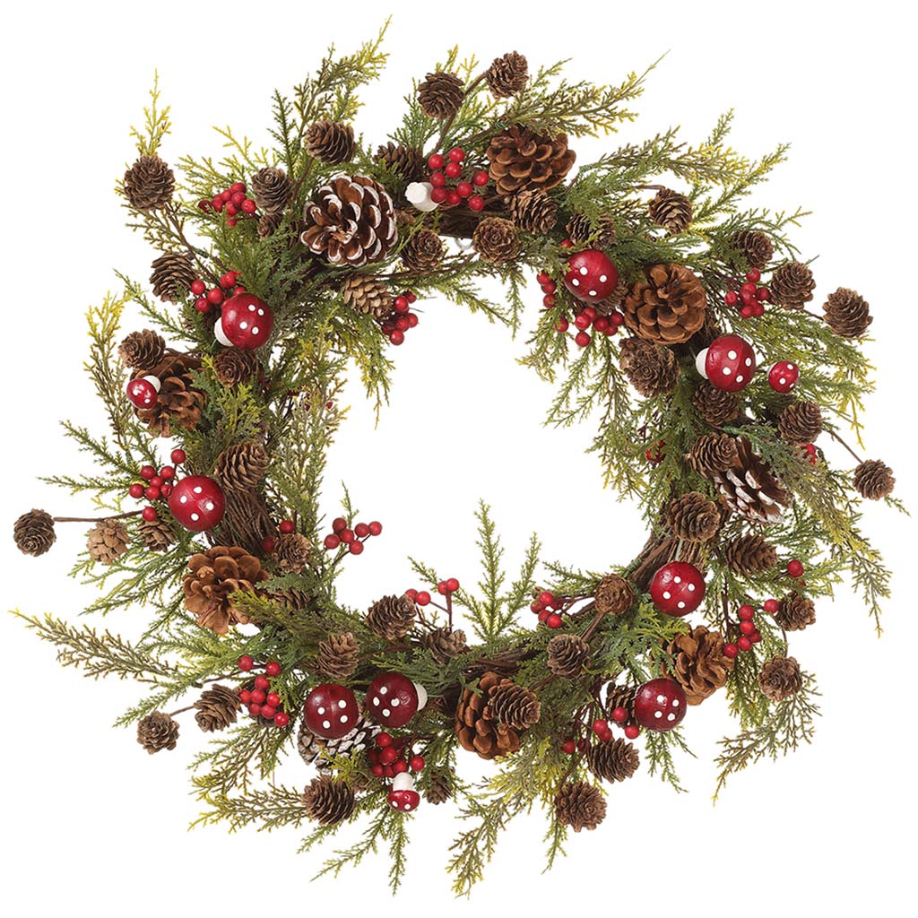 Berry/Mushroom/Pine Cone/Pine Wreath Red Brown, 22in D