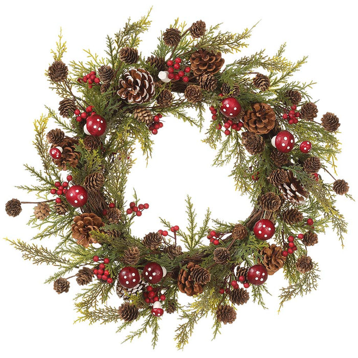 Berry/Mushroom/Pine Cone/Pine Wreath Red Brown, 22in D