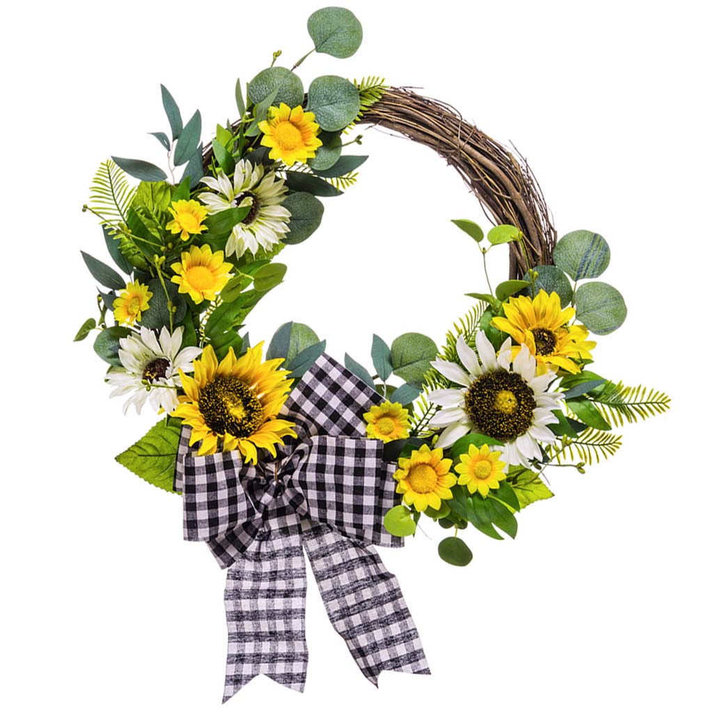 Sunflower/Eucalyptus/Fern Wreath Yellow White, 22in