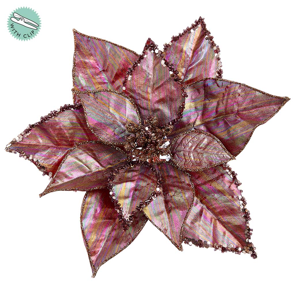 Metallic Poinsettia With Clip Copper, 9in