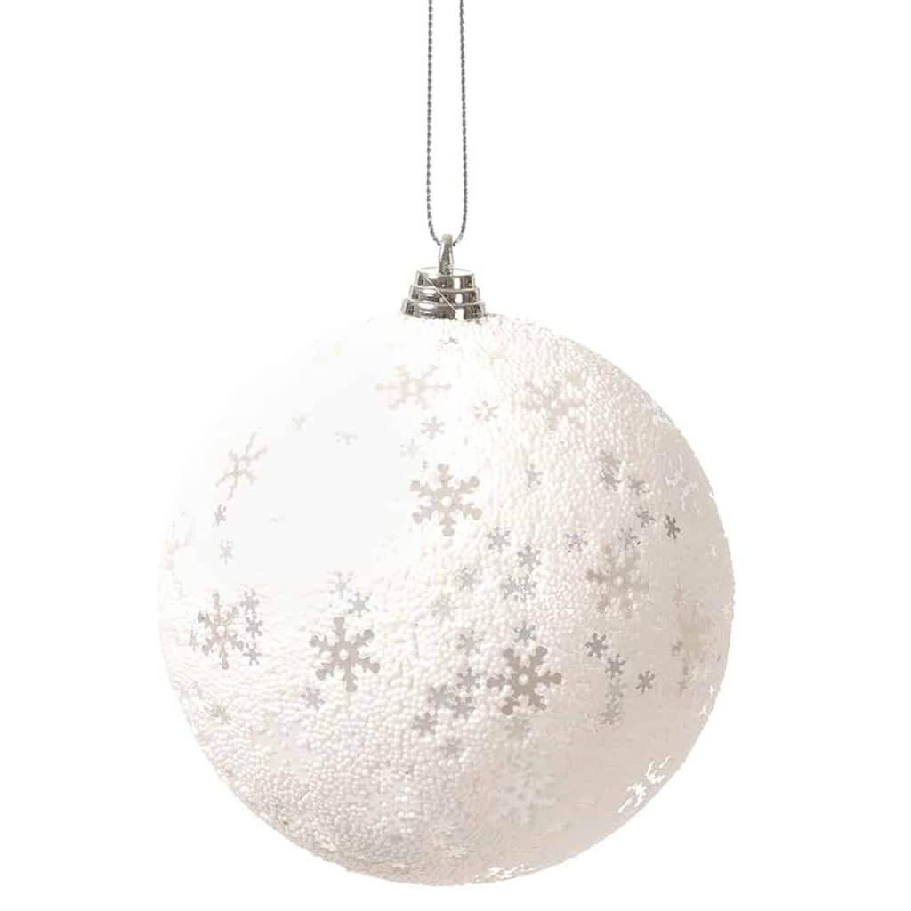 Beaded Snowflake Ball Ornament White 4in