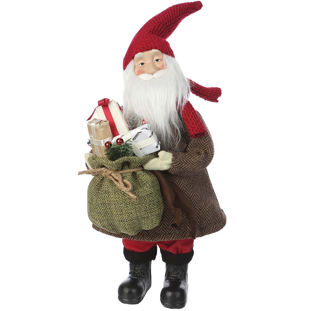 Santa Holding Gift Bag Red Brown 12in