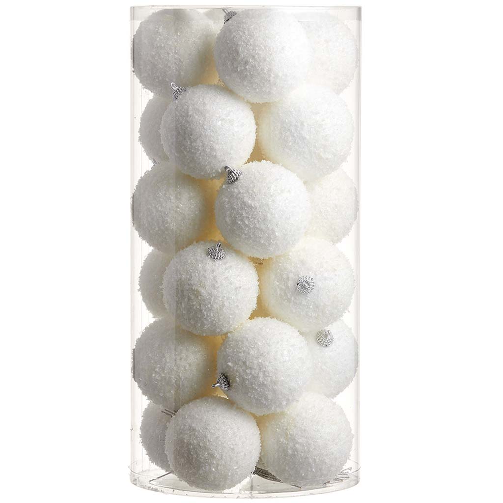 Snowed Ball Ornament (24 in Box) White, 3in