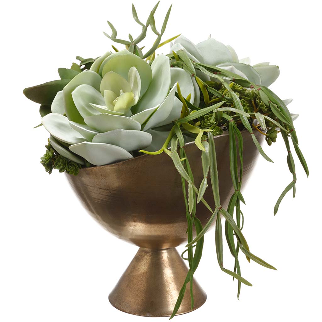 Echeveria/ Succulent in Metal Vase Green, 15in H x 14in W x 21in L