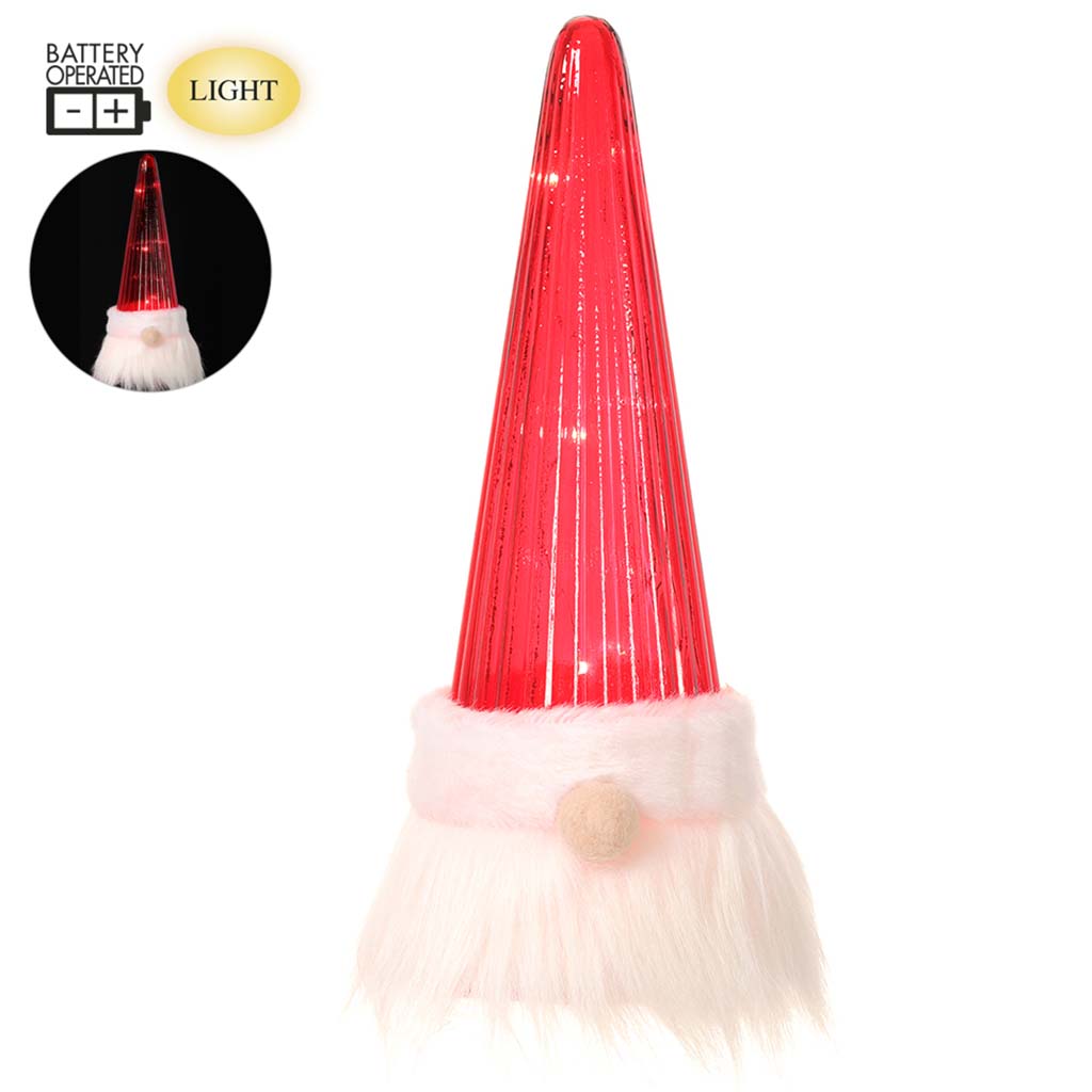 Battery Operated Gnome With Light Red White, 13.75in