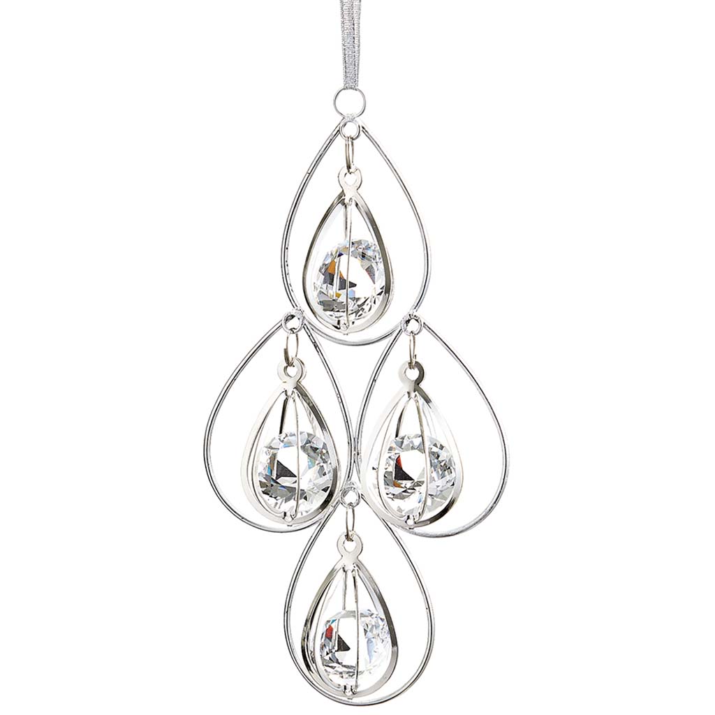 Rhinestone Drop Ornament Clear Silver, 7in