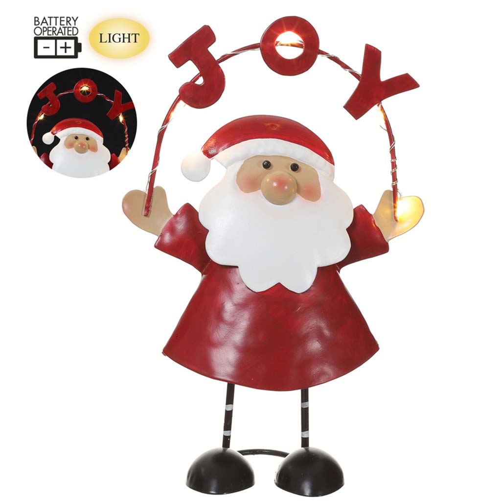 Battery Operated Joy Santa With Light Red White 6.5in