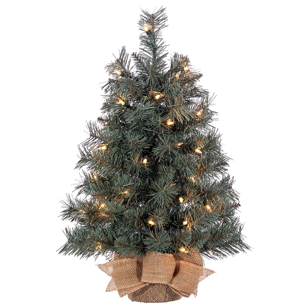 Mini Spruce Tree x105 With 50 Clear Light in Burlap Blue Gray, 24in H x 14in D