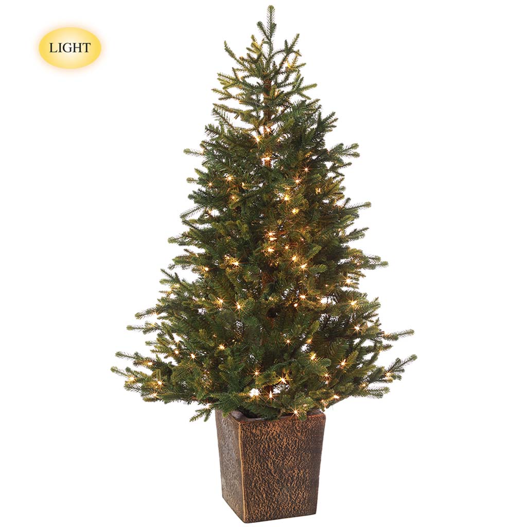 Russian Pine Tree X447 With 200 Clear Lights In Pot, Green, 5ft x 38in D