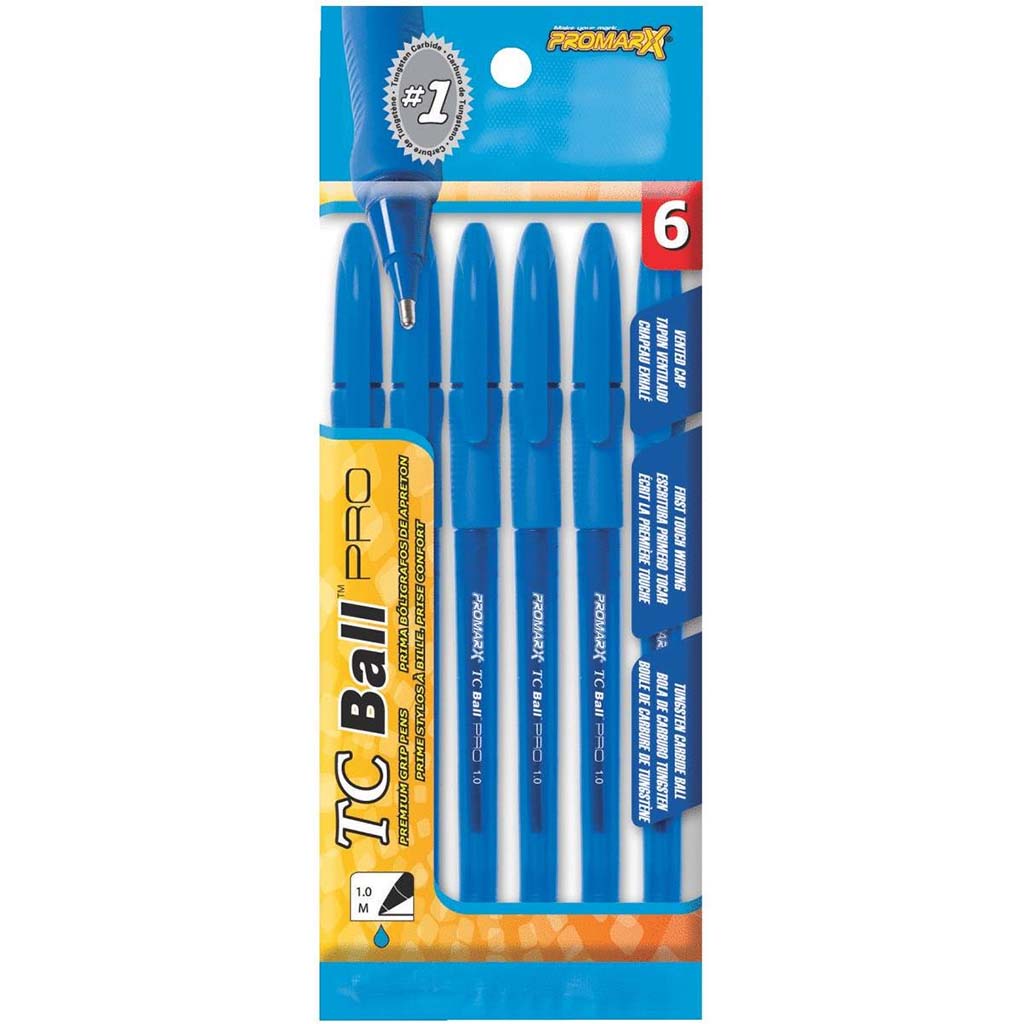 Promarx Grip Stick Pen Medium Point Blue, 6ct