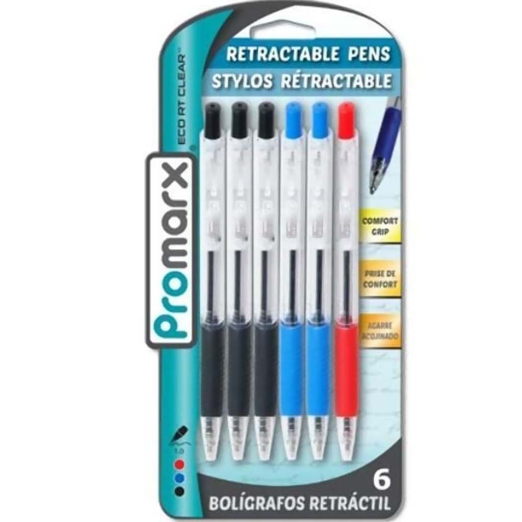 Promarx Semi Retractable Ballpoint Pen, 6ct