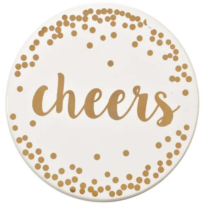 Cheers Printed Ceramic Coaster Set of 4 Gold