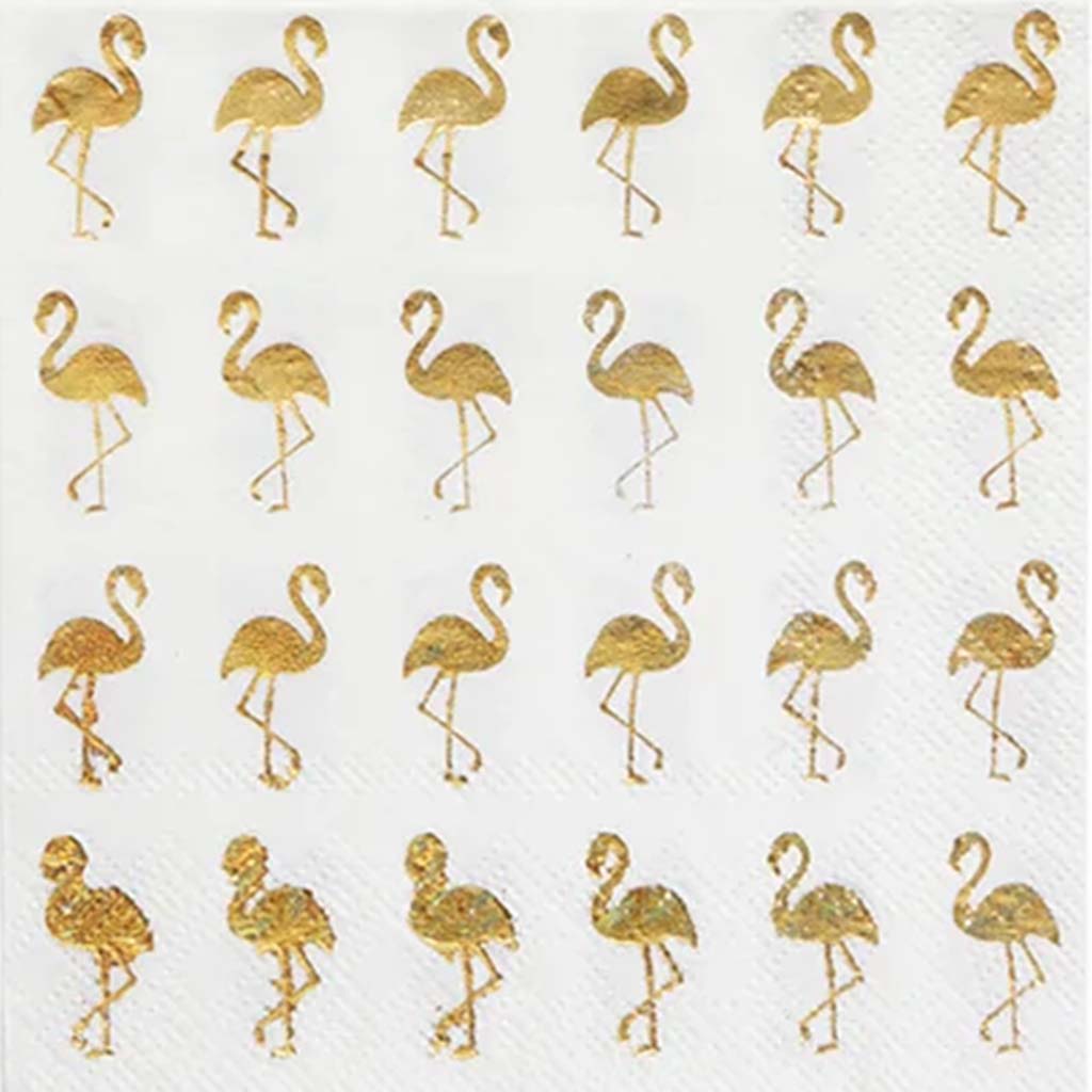 Flamingo Foil Cocktail Napkin White/Gold 20ct, 3Ply