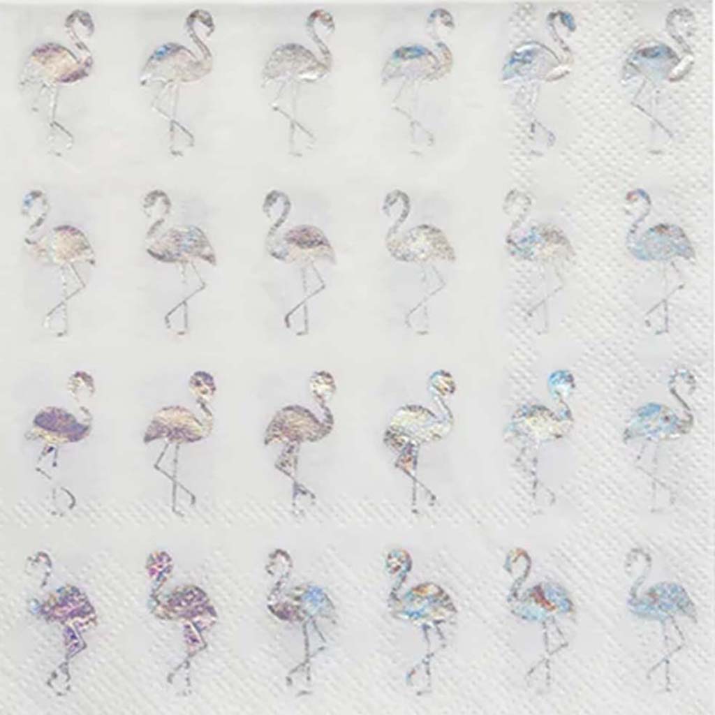 Flamingo Foil Cocktail Napkin White/Silver 20ct, 3Ply