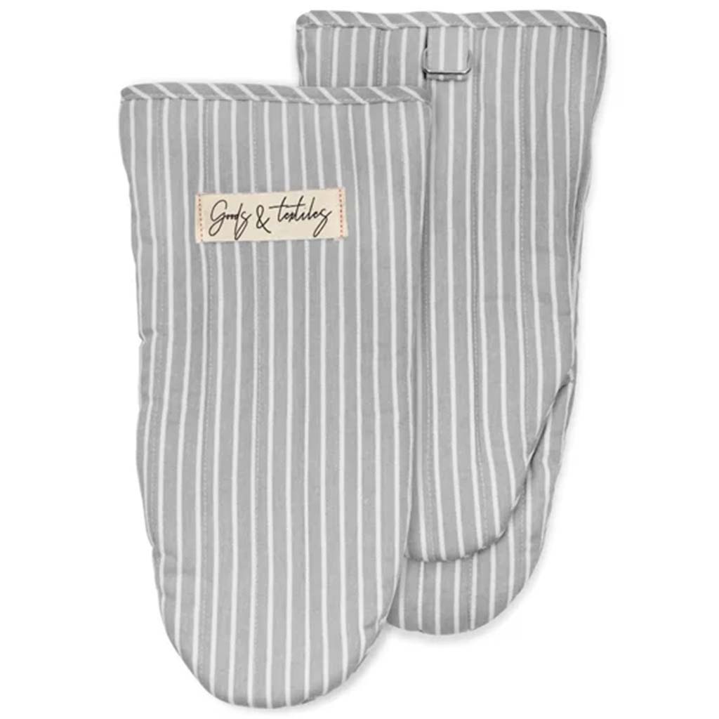Tuscan Stripe Woven Oven Mitt Set of 2 Grey, 6in x 13in