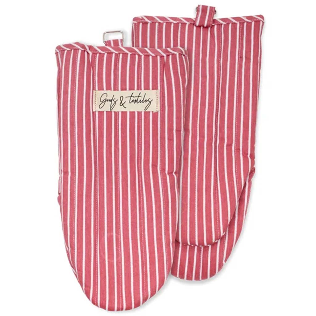 Tuscan Stripe Woven Oven Mitt Set of 2 Red, 6in x 13in