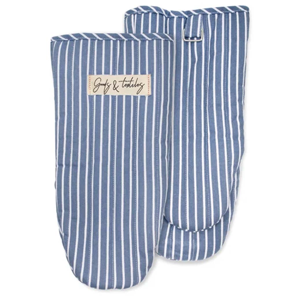 Tuscan Stripe Woven Oven Mitt Set of 2 Blue, 6in x 13in