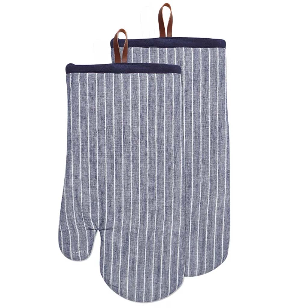 Chambray Stripe Oven Mitt Set of 2 Blue, 7in x 12in