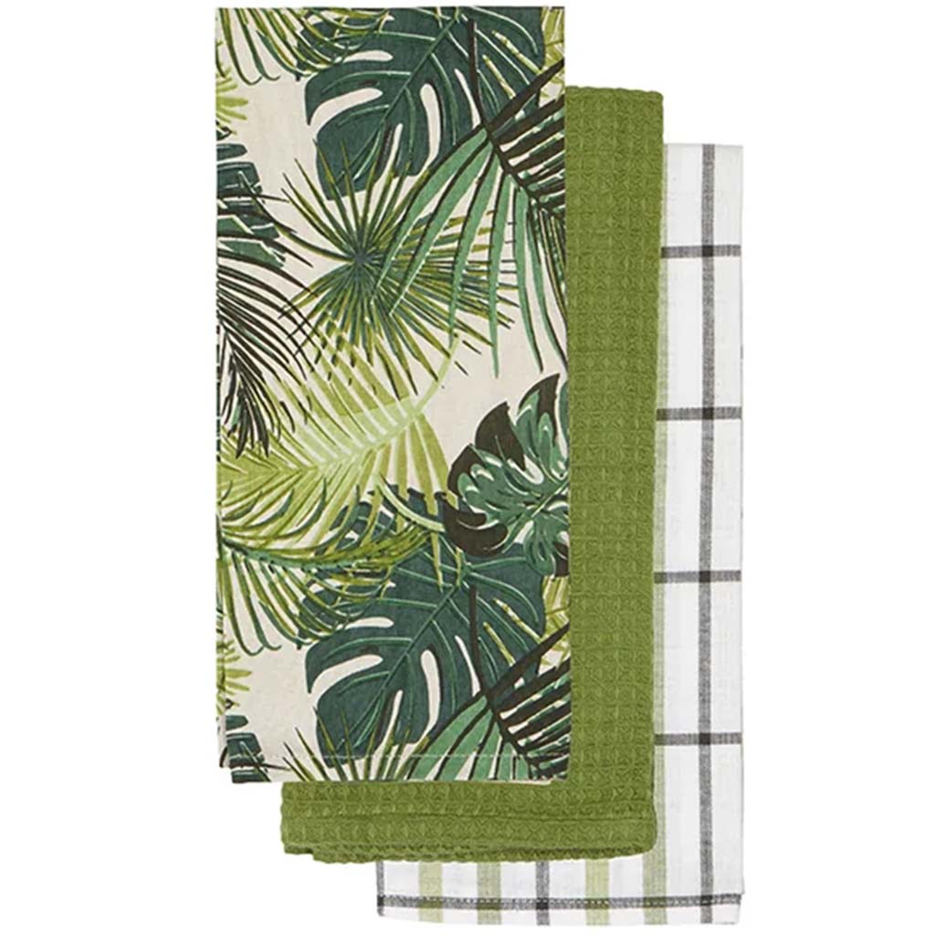 Palm Leaf Kitchen Towel Set of 3 Green, 18in x 26in